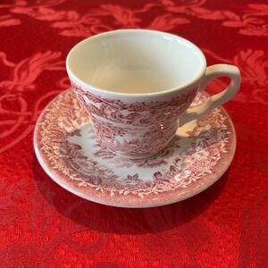 English Ironstone Transferware Tea Cup and Saucer Late Vintage Scenic England